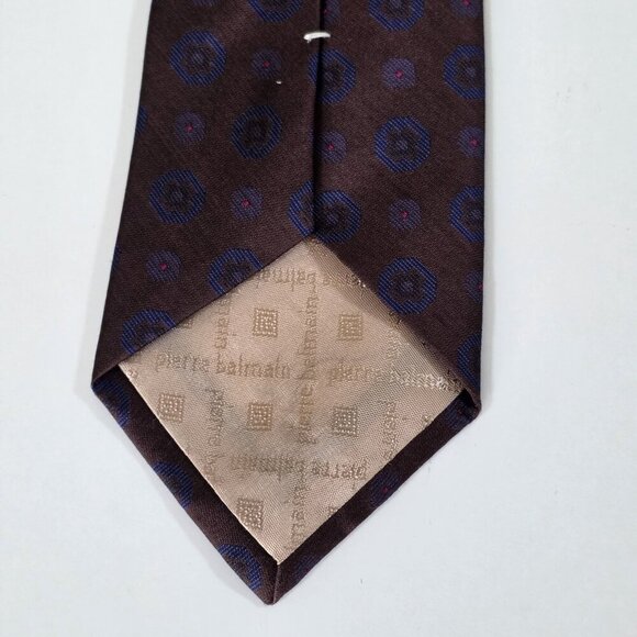 Pierre Balmain Silk Tie Brown Geo Circles Print Party Canada W 3 L 58 inches - Picture 9 of 13
